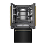 ZLINE Autograph Edition 36 in. 19.6 cu. ft. French Door Built-In Bottom Freezer Refrigerator with Water Dispenser and Ice Maker in Black Stainless Steel with Graphite Gray Interior and Polished Gold Accents (GRBIVZ-BS-36-G) - (GRBIVZBS36G) -