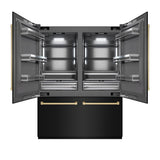 ZLINE Autograph Edition 60 in. 32.2 cu. ft. French Door Built-In Bottom Freezer Refrigerator with Water Dispenser and Ice Maker in Black Stainless Steel with Graphite Gray Interior and Champagne Bronze Accents (GRBIVZ-BS-60-CB) - (GRBIVZBS60CB) -