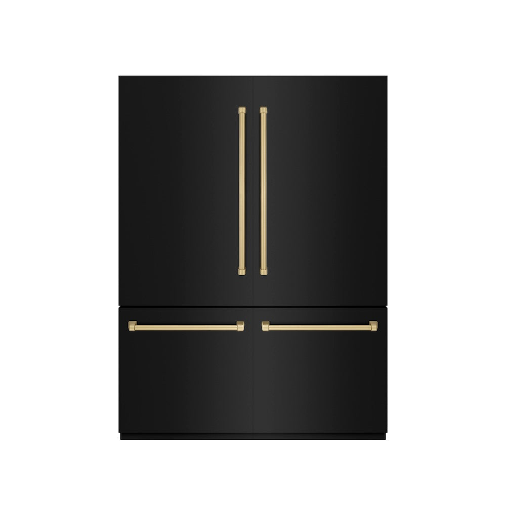 ZLINE Autograph Edition 60 in. 32.2 cu. ft. French Door Built-In Bottom Freezer Refrigerator with Water Dispenser and Ice Maker in Black Stainless Steel with Graphite Gray Interior and Champagne Bronze Accents (GRBIVZ-BS-60-CB) - (GRBIVZBS60CB) -