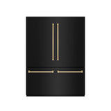 ZLINE Autograph Edition 60 in. 32.2 cu. ft. French Door Built-In Bottom Freezer Refrigerator with Water Dispenser and Ice Maker in Black Stainless Steel with Graphite Gray Interior and Champagne Bronze Accents (GRBIVZ-BS-60-CB) - (GRBIVZBS60CB) -
