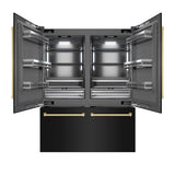 ZLINE Autograph Edition 60 in. 32.2 cu. ft. French Door Built-In Bottom Freezer Refrigerator with Water Dispenser and Ice Maker in Black Stainless Steel with Graphite Gray Interior and Champagne Bronze Accents (GRBIVZ-BS-60-CB) - (GRBIVZBS60CB) -