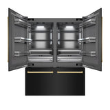 ZLINE Autograph Edition 60 in. 32.2 cu. ft. French Door Built-In Bottom Freezer Refrigerator with Water Dispenser and Ice Maker in Black Stainless Steel with Graphite Gray Interior and Polished Gold Accents (GRBIVZ-BS-60-G) - (GRBIVZBS60G) -