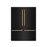 ZLINE Autograph Edition 60 in. 32.2 cu. ft. French Door Built-In Bottom Freezer Refrigerator with Water Dispenser and Ice Maker in Black Stainless Steel with Graphite Gray Interior and Polished Gold Accents (GRBIVZ-BS-60-G) - (GRBIVZBS60G) -