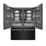 ZLINE Autograph Edition 60 in. 32.2 cu. ft. French Door Built-In Bottom Freezer Refrigerator with Water Dispenser and Ice Maker in Black Stainless Steel with Graphite Gray Interior and Polished Gold Accents (GRBIVZ-BS-60-G) - (GRBIVZBS60G) -