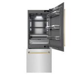 ZLINE Autograph Edition 30 in. 16.1 cu. ft. Built-In Bottom Freezer Refrigerator with Water Dispenser and Ice Maker in DuraSnow® Stainless Steel with Graphite Gray Interior and Polished Gold Accents (GRBIVZ-SN-30-G) - (GRBIVZSN30G) -