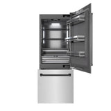 ZLINE Autograph Edition 30 in. 16.1 cu. ft. Built-In Bottom Freezer Refrigerator with Water Dispenser and Ice Maker in DuraSnow® Stainless Steel with Graphite Gray Interior and Matte Black Accents (GRBIVZ-SN-30-MB) - (GRBIVZSN30MB) -