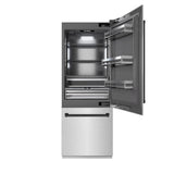 ZLINE Autograph Edition 30 in. 16.1 cu. ft. Built-In Bottom Freezer Refrigerator with Water Dispenser and Ice Maker in DuraSnow® Stainless Steel with Graphite Gray Interior and Matte Black Accents (GRBIVZ-SN-30-MB) - (GRBIVZSN30MB) -