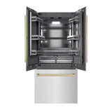 ZLINE Autograph Edition 36 in. 19.6 cu. ft. French Door Built-In Bottom Freezer Refrigerator with Water Dispenser and Ice Maker in DuraSnow® Stainless Steel with Graphite Gray Interior and Champagne Bronze Accents (GRBIVZ-SN-36-CB) - (GRBIVZSN36CB) -