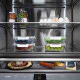 ZLINE Autograph Edition 36 in. 19.6 cu. ft. French Door Built-In Bottom Freezer Refrigerator with Water Dispenser and Ice Maker in DuraSnow® Stainless Steel with Graphite Gray Interior and Polished Gold Accents (GRBIVZ-SN-36-G) - (GRBIVZSN36G) -