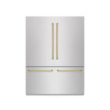 ZLINE Autograph Edition 60 in. 32.2 cu. ft. French Door Built-In Bottom Freezer Refrigerator with Water Dispenser and Ice Maker in DuraSnow® Stainless Steel with Graphite Gray Interior and Champagne Bronze Accents (GRBIVZ-SN-60-CB) - (GRBIVZSN60CB) -