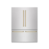 ZLINE Autograph Edition 60 in. 32.2 cu. ft. French Door Built-In Bottom Freezer Refrigerator with Water Dispenser and Ice Maker in DuraSnow® Stainless Steel with Graphite Gray Interior and Polished Gold Accents (GRBIVZ-SN-60-G) - (GRBIVZSN60G) -