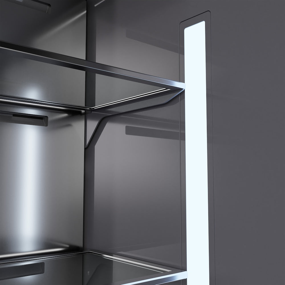 ZLINE Autograph Edition 60 in. 32.2 cu. ft. French Door Built-In Bottom Freezer Refrigerator with Water Dispenser and Ice Maker in DuraSnow® Stainless Steel with Graphite Gray Interior and Polished Gold Accents (GRBIVZ-SN-60-G) - (GRBIVZSN60G) -