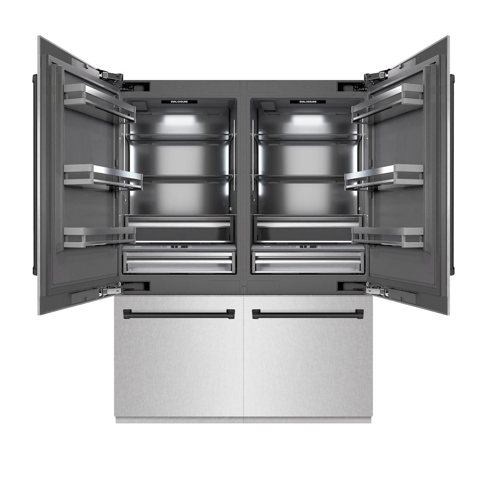 ZLINE Autograph Edition 60 in. 32.2 cu. ft. French Door Built-In Bottom Freezer Refrigerator with Water Dispenser and Ice Maker in DuraSnow® Stainless Steel with Graphite Gray Interior and Matte Black Accents (GRBIVZ-SN-60-MB) - (GRBIVZSN60MB) -