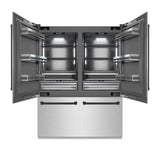 ZLINE Autograph Edition 60 in. 32.2 cu. ft. French Door Built-In Bottom Freezer Refrigerator with Water Dispenser and Ice Maker in DuraSnow® Stainless Steel with Graphite Gray Interior and Matte Black Accents (GRBIVZ-SN-60-MB) - (GRBIVZSN60MB) -