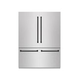 ZLINE Autograph Edition 60 in. 32.2 cu. ft. French Door Built-In Bottom Freezer Refrigerator with Water Dispenser and Ice Maker in DuraSnow® Stainless Steel with Graphite Gray Interior and Matte Black Accents (GRBIVZ-SN-60-MB) - (GRBIVZSN60MB) -