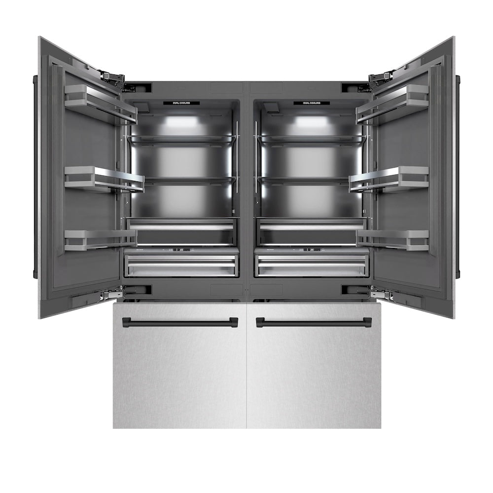 ZLINE Autograph Edition 60 in. 32.2 cu. ft. French Door Built-In Bottom Freezer Refrigerator with Water Dispenser and Ice Maker in DuraSnow® Stainless Steel with Graphite Gray Interior and Matte Black Accents (GRBIVZ-SN-60-MB) - (GRBIVZSN60MB) -