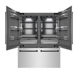ZLINE Autograph Edition 60 in. 32.2 cu. ft. French Door Built-In Bottom Freezer Refrigerator with Water Dispenser and Ice Maker in DuraSnow® Stainless Steel with Graphite Gray Interior and Matte Black Accents (GRBIVZ-SN-60-MB) - (GRBIVZSN60MB) -