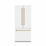 ZLINE Autograph Edition 36 in. 19.6 cu. ft. French Door Built-In Bottom Freezer Refrigerator with Water Dispenser and Ice Maker in White Matte with Graphite Gray Interior and Champagne Bronze Accents (GRBIVZ-WM-36-CB) - (GRBIVZWM36CB) -