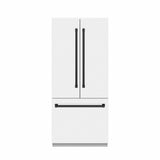 ZLINE Autograph Edition 36 in. 19.6 cu. ft. French Door Built-In Bottom Freezer Refrigerator with Water Dispenser and Ice Maker in White Matte with Graphite Gray Interior and Matte Black Accents (GRBIVZ-WM-36-MB) - (GRBIVZWM36MB) -