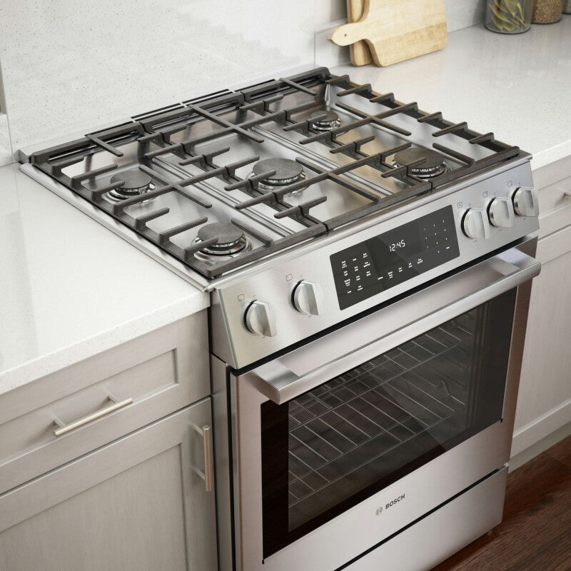 800 Series Dual Fuel Slide-in Range 30" Stainless Steel - (HDI8056U) - BOSCH