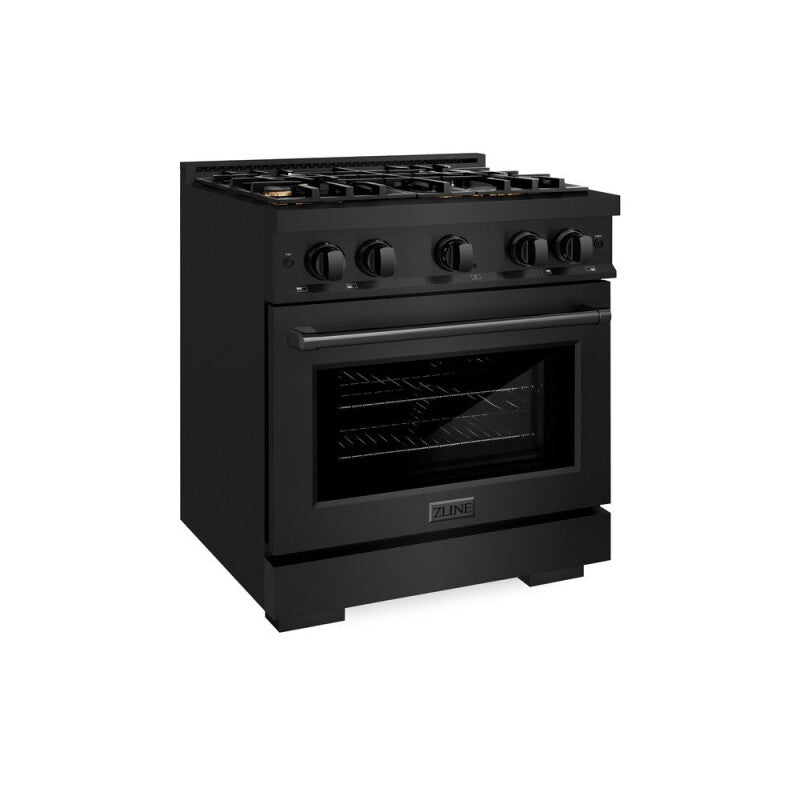 ZLINE 30 in. 4.2 cu. ft. Select Dual Fuel Range with Gas Cooktop and Electric Convection Oven in Black Stainless Steel with 4 Brass Burners (HDRB-BR-30) - (HDRBBR30) -