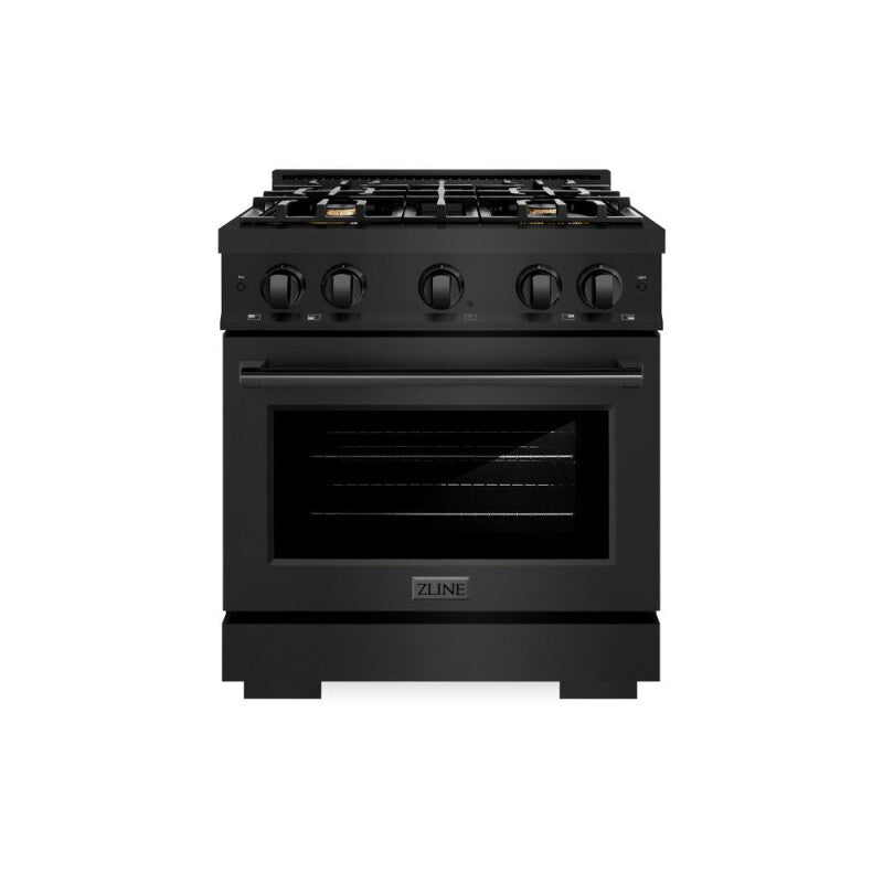 ZLINE 30 in. 4.2 cu. ft. Select Dual Fuel Range with Gas Cooktop and Electric Convection Oven in Black Stainless Steel with 4 Brass Burners (HDRB-BR-30) - (HDRBBR30) -