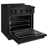 ZLINE 30 in. 4.2 cu. ft. Select Dual Fuel Range with Gas Cooktop and Electric Convection Oven in Black Stainless Steel with 4 Brass Burners (HDRB-BR-30) - (HDRBBR30) -