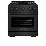 ZLINE 30 in. 4.2 cu. ft. Select Dual Fuel Range with Gas Cooktop and Electric Convection Oven in Black Stainless Steel with 4 Brass Burners (HDRB-BR-30) - (HDRBBR30) -