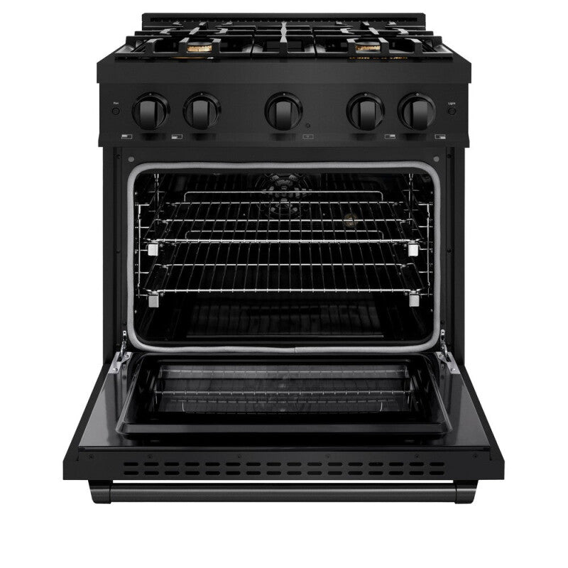 ZLINE 30 in. 4.2 cu. ft. Select Dual Fuel Range with Gas Cooktop and Electric Convection Oven in Black Stainless Steel with 4 Brass Burners (HDRB-BR-30) - (HDRBBR30) -