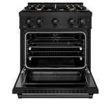ZLINE 30 in. 4.2 cu. ft. Select Dual Fuel Range with Gas Cooktop and Electric Convection Oven in Black Stainless Steel with 4 Brass Burners (HDRB-BR-30) - (HDRBBR30) -
