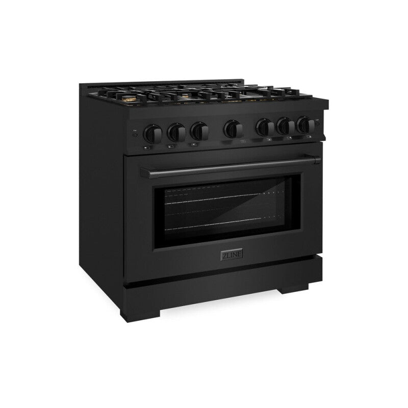 ZLINE 36 in. 5.2 cu. ft. Select Dual Fuel Range with Gas Cooktop and Electric Convection Oven in Black Stainless Steel with 6 Brass Burners (HDRB-BR-36) - (HDRBBR36) -