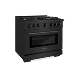 ZLINE 36 in. 5.2 cu. ft. Select Dual Fuel Range with Gas Cooktop and Electric Convection Oven in Black Stainless Steel with 6 Brass Burners (HDRB-BR-36) - (HDRBBR36) -