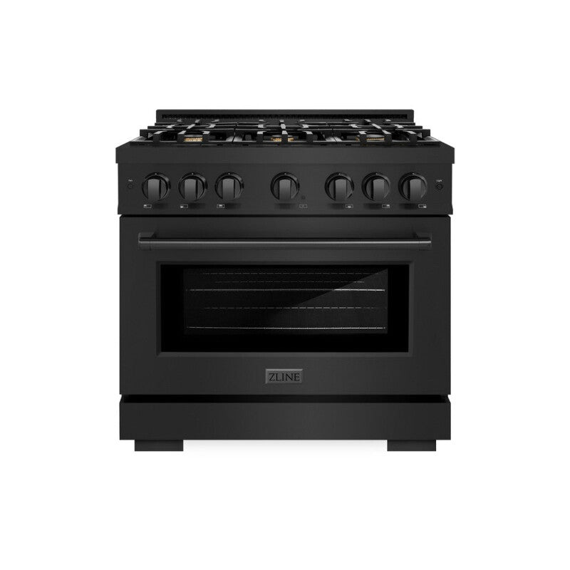 ZLINE 36 in. 5.2 cu. ft. Select Dual Fuel Range with Gas Cooktop and Electric Convection Oven in Black Stainless Steel with 6 Brass Burners (HDRB-BR-36) - (HDRBBR36) -
