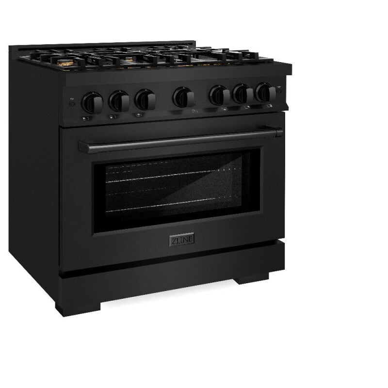 ZLINE 36 in. 5.2 cu. ft. Select Dual Fuel Range with Gas Cooktop and Electric Convection Oven in Black Stainless Steel with 6 Brass Burners (HDRB-BR-36) - (HDRBBR36) -