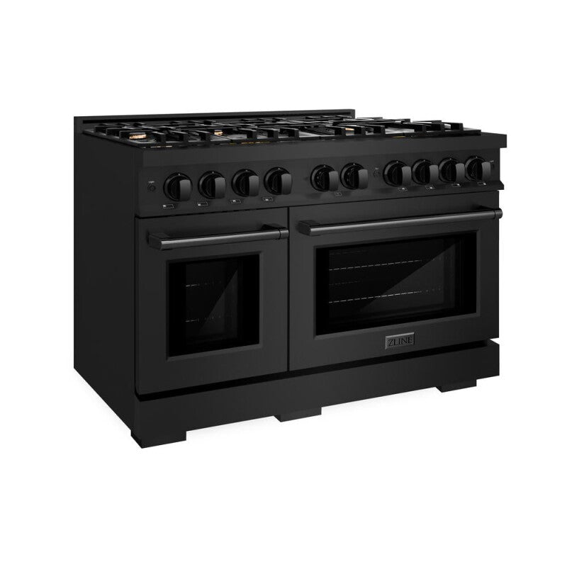 ZLINE 48 in. 6.7 cu. ft. Select Double Oven Dual Fuel Range in Black Stainless Steel with 8 Brass Burners (HDRB-BR-48) - (HDRBBR48) -