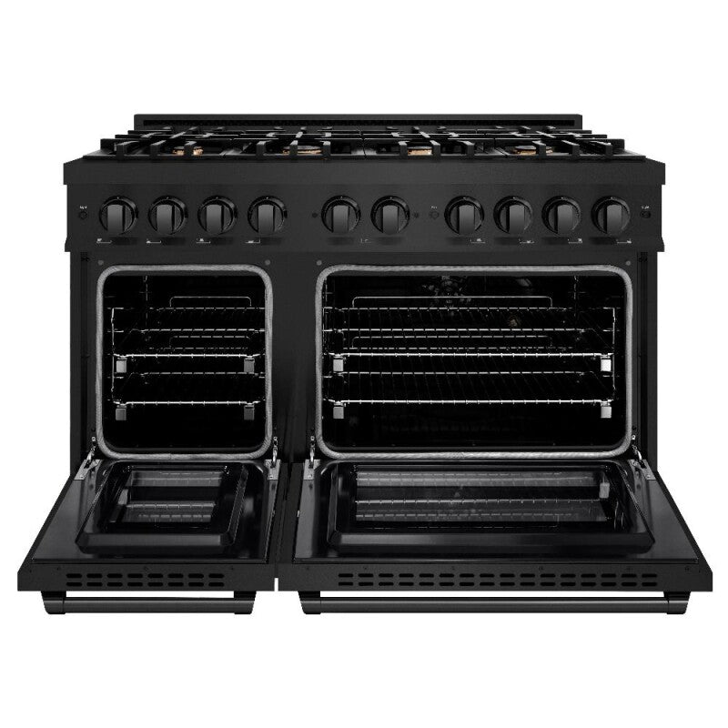 ZLINE 48 in. 6.7 cu. ft. Select Double Oven Dual Fuel Range in Black Stainless Steel with 8 Brass Burners (HDRB-BR-48) - (HDRBBR48) -