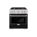 ZLINE 30 in. 4.2 cu. ft. Select Dual Fuel Range with 4 Burner Gas Cooktop and Electric Convection Oven in Stainless Steel with Black Matte Door (HDR-BLM-30) - (HDRBLM30) -