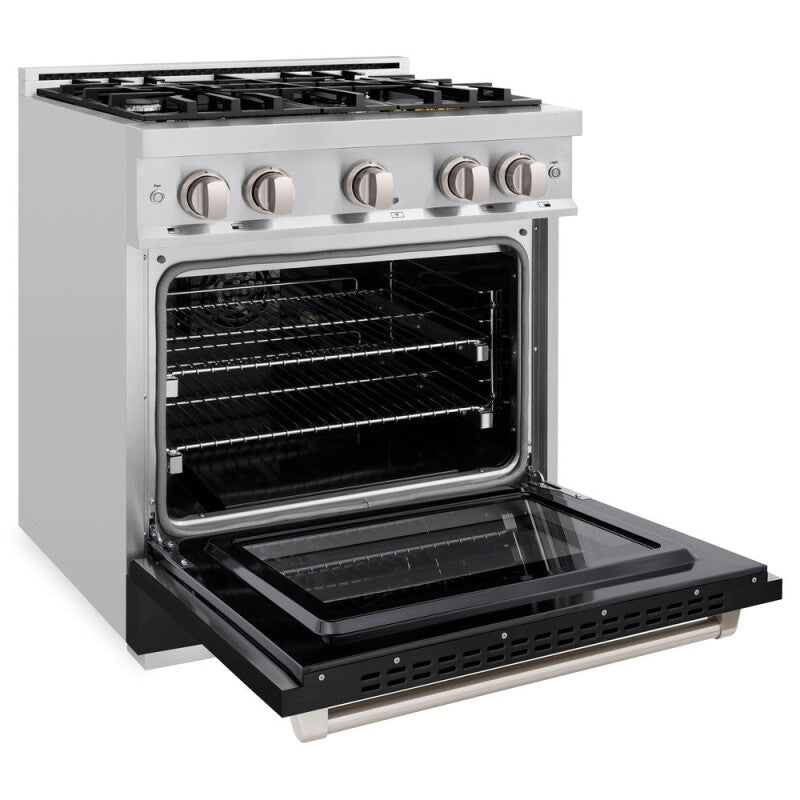 ZLINE 30 in. 4.2 cu. ft. Select Dual Fuel Range with 4 Burner Gas Cooktop and Electric Convection Oven in Stainless Steel with Black Matte Door (HDR-BLM-30) - (HDRBLM30) -