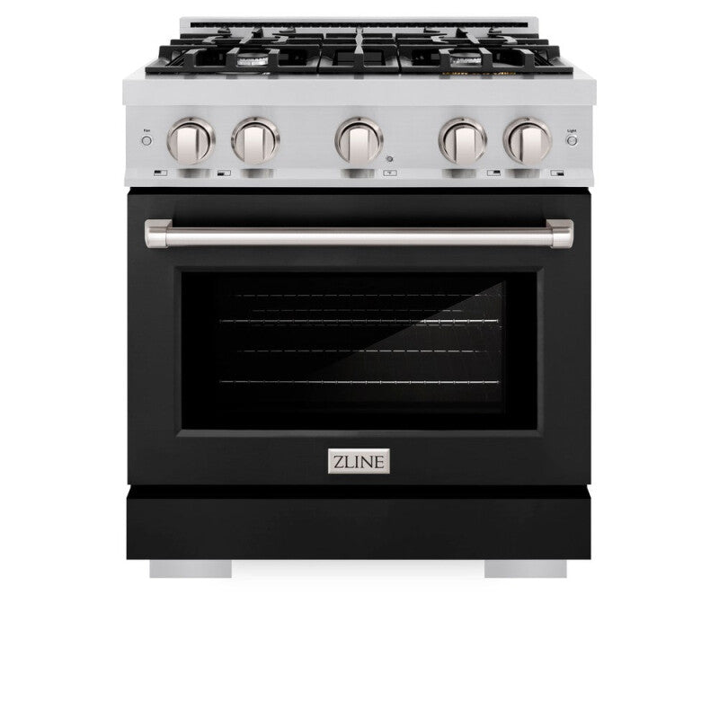 ZLINE 30 in. 4.2 cu. ft. Select Dual Fuel Range with 4 Burner Gas Cooktop and Electric Convection Oven in Stainless Steel with Black Matte Door (HDR-BLM-30) - (HDRBLM30) -