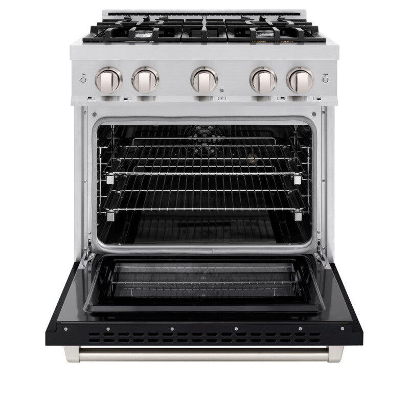 ZLINE 30 in. 4.2 cu. ft. Select Dual Fuel Range with 4 Burner Gas Cooktop and Electric Convection Oven in Stainless Steel with Black Matte Door (HDR-BLM-30) - (HDRBLM30) -