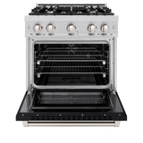 ZLINE 30 in. 4.2 cu. ft. Select Dual Fuel Range with 4 Burner Gas Cooktop and Electric Convection Oven in Stainless Steel with Black Matte Door (HDR-BLM-30) - (HDRBLM30) -