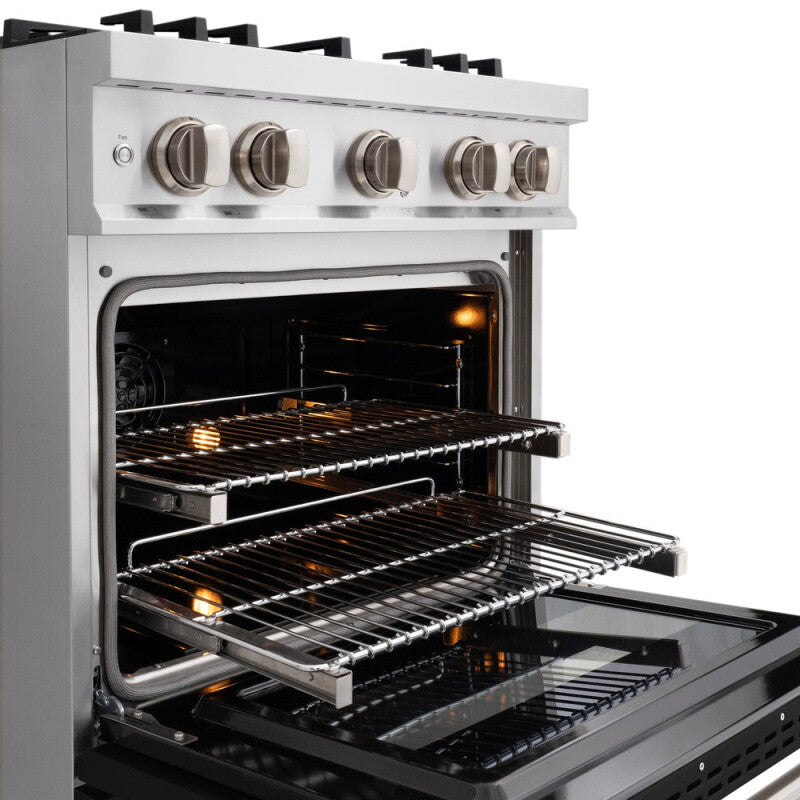 ZLINE 30 in. 4.2 cu. ft. Select Dual Fuel Range with 4 Burner Gas Cooktop and Electric Convection Oven in Stainless Steel with Black Matte Door (HDR-BLM-30) - (HDRBLM30) -