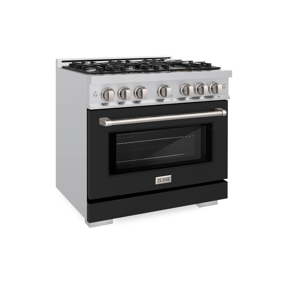 ZLINE 36 in. 5.2 cu. ft. Select Dual Fuel Range with 6 Burner Gas Cooktop and Electric Convection Oven in Stainless Steel with Black Matte Door (HDR-BLM-36) - (HDRBLM36) -