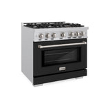 ZLINE 36 in. 5.2 cu. ft. Select Dual Fuel Range with 6 Burner Gas Cooktop and Electric Convection Oven in Stainless Steel with Black Matte Door (HDR-BLM-36) - (HDRBLM36) -
