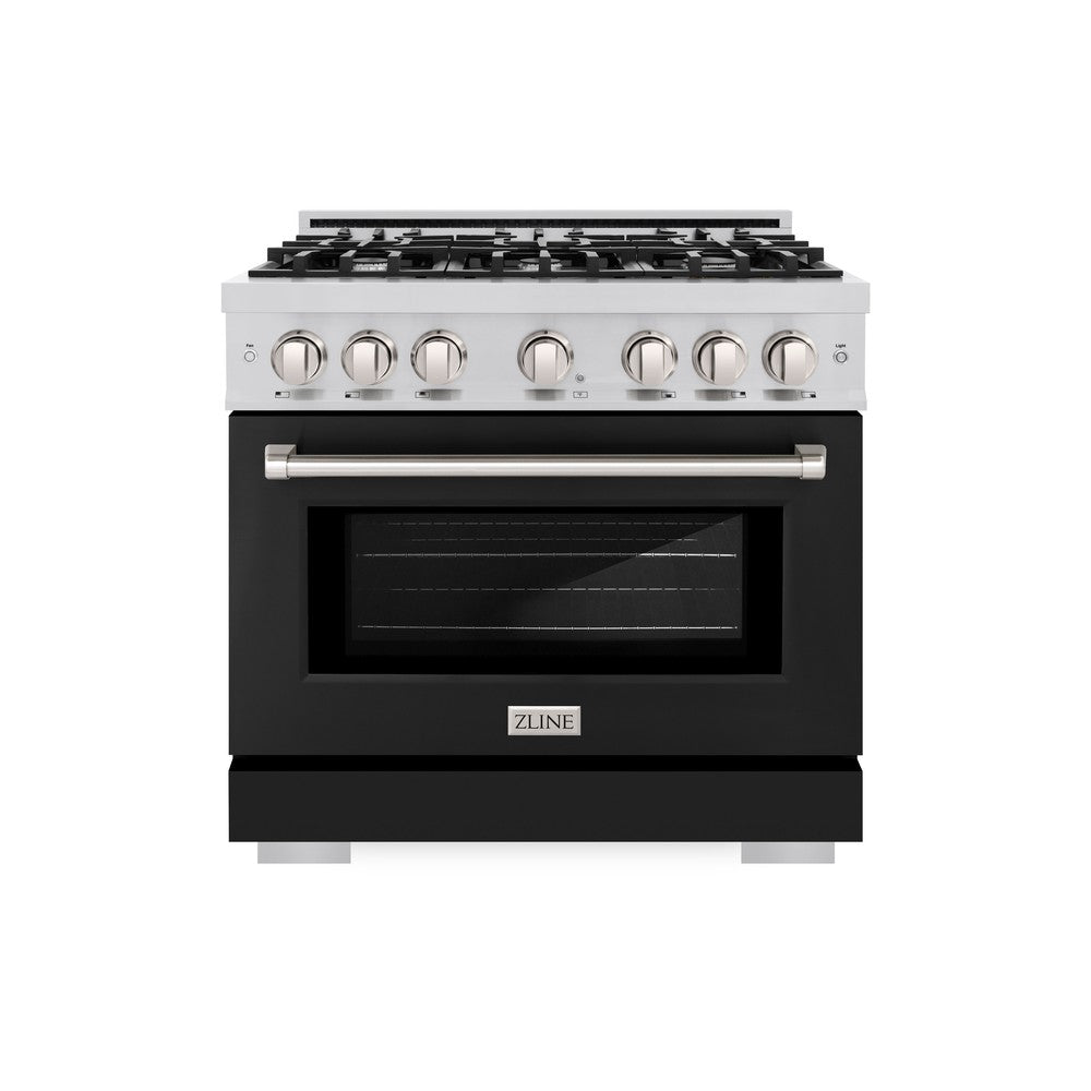 ZLINE 36 in. 5.2 cu. ft. Select Dual Fuel Range with 6 Burner Gas Cooktop and Electric Convection Oven in Stainless Steel with Black Matte Door (HDR-BLM-36) - (HDRBLM36) -
