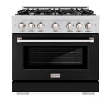 ZLINE 36 in. 5.2 cu. ft. Select Dual Fuel Range with 6 Burner Gas Cooktop and Electric Convection Oven in Stainless Steel with Black Matte Door (HDR-BLM-36) - (HDRBLM36) -