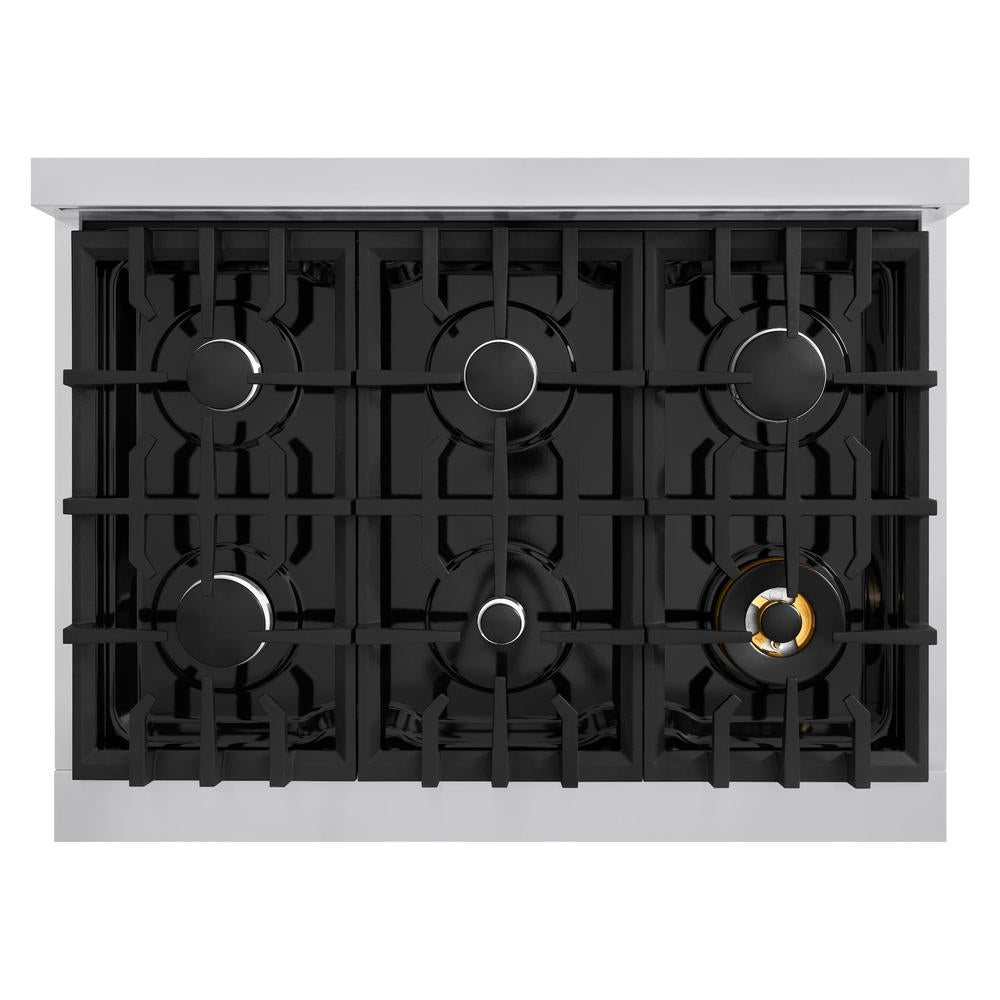 ZLINE 36 in. 5.2 cu. ft. Select Dual Fuel Range with 6 Burner Gas Cooktop and Electric Convection Oven in Stainless Steel with Black Matte Door (HDR-BLM-36) - (HDRBLM36) -