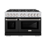 ZLINE 48 in. 6.7 cu. ft. Select Double Oven Dual Fuel Range with 8 Burner Gas Cooktop in Stainless Steel with Black Matte Doors (HDR-BLM-48) - (HDRBLM48) -