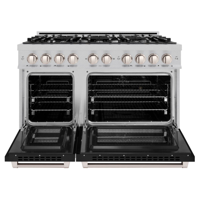 ZLINE 48 in. 6.7 cu. ft. Select Double Oven Dual Fuel Range with 8 Burner Gas Cooktop in Stainless Steel with Black Matte Doors (HDR-BLM-48) - (HDRBLM48) -