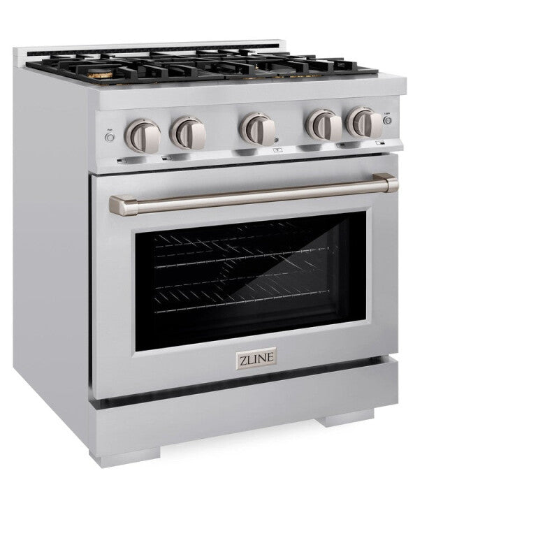 ZLINE 30 in. 4.2 cu. ft. Select Dual Fuel Range with Gas Cooktop and Electric Convection Oven in Stainless Steel with 4 Brass Burners (HDR-BR-30) - (HDRBR30) -